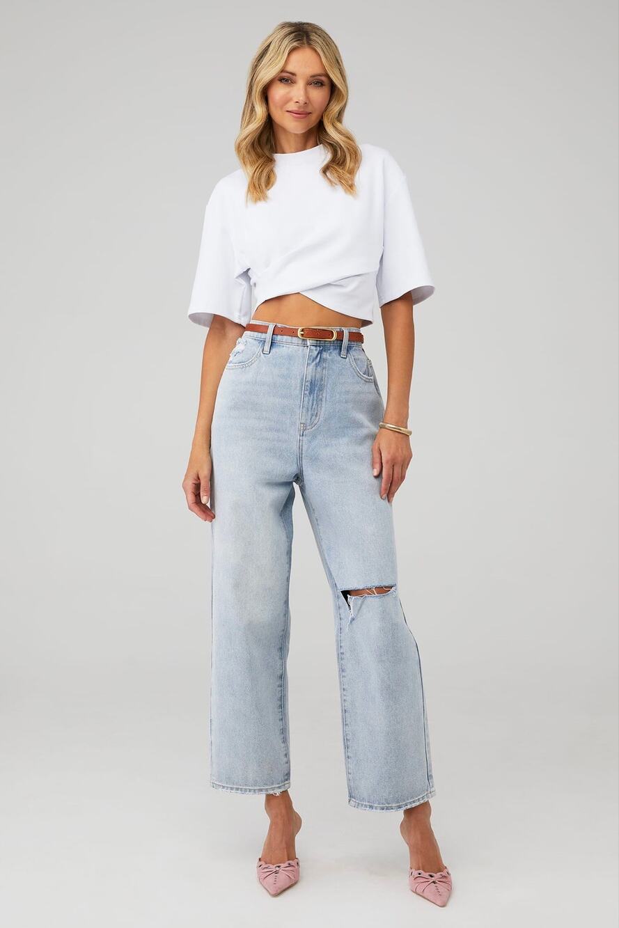 Show Me Your Mumu Sedona Straight Jeans Blue Haze High Rise Distressed Size 30